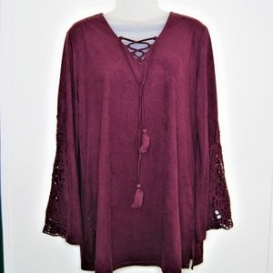 STYLE & CO TOP sz XL CHAMOIS CLOTH WINESTONE